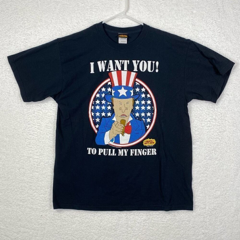 Beavis and Butthead I Want You To Pull My Finger Graphic Tee Black Large NWOT